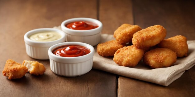 Nuggets e molhos de frango