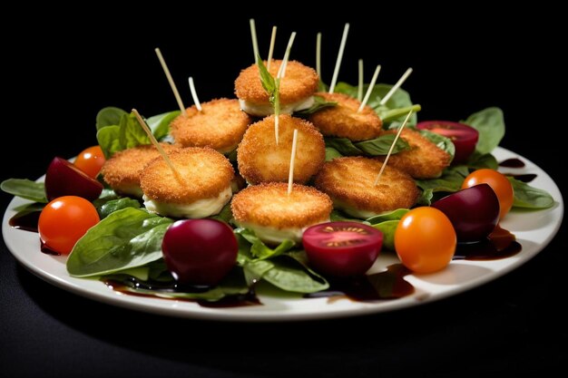 Nuggets de pollo arreglados en una cama de verduras mixtas sin bloque 0_1jpg