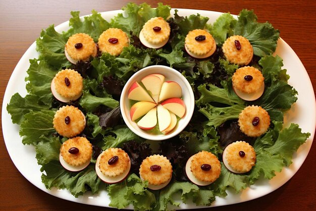 Nuggets de pollo arreglados en una cama de verduras mixtas sin un bloque de 426_1_1jpg