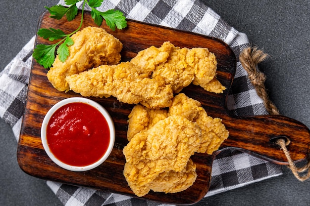 nuggets de pollo comida rápida pollo frito carne comida bocadillo en la mesa espacio de copia comida