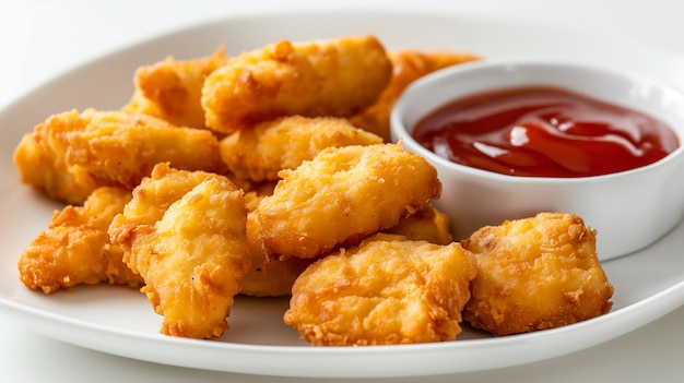 Nuggets de pollo crujientes fritos con salsa de tomate en pizarra