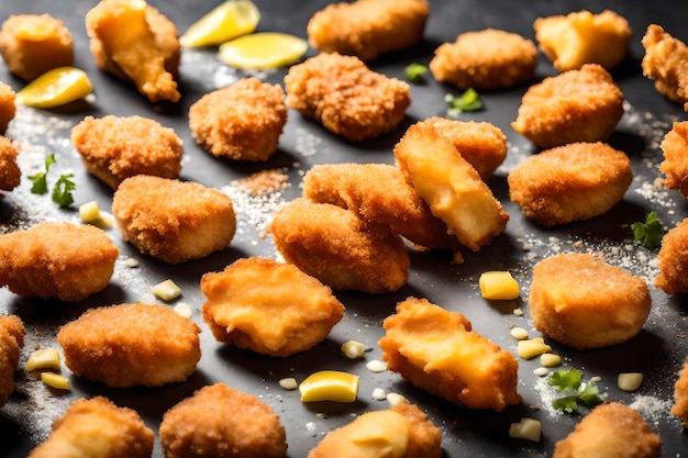 Nuggets de pollo crujientes sobre fondo negro