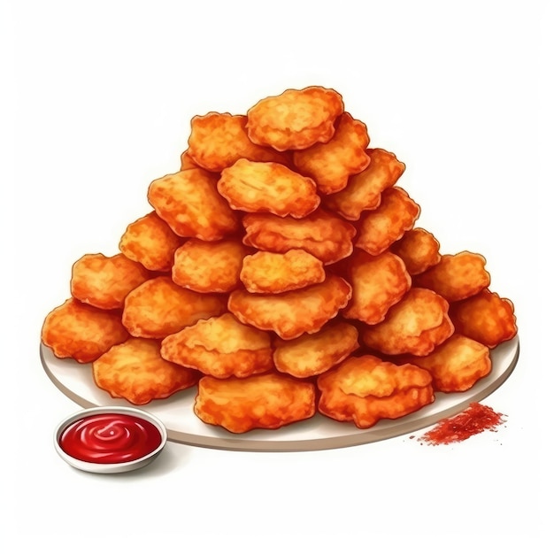 Nuggets de pollo frito de comida rápida sobre fondo blanco Ilustración Generativa AI