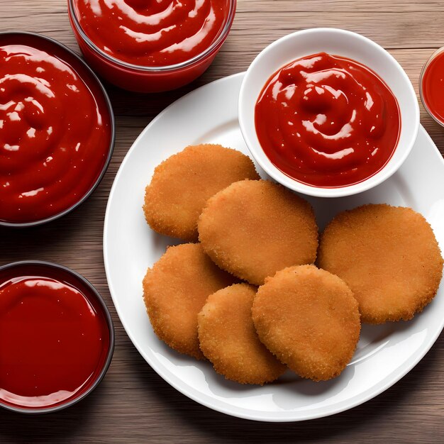 Nuggets de pollo con ketchup arte generativo de AI