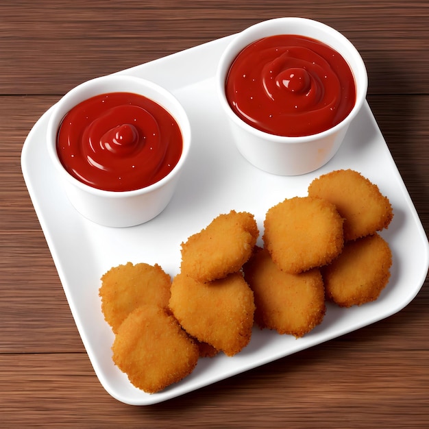 Nuggets de pollo con ketchup arte generativo de AI