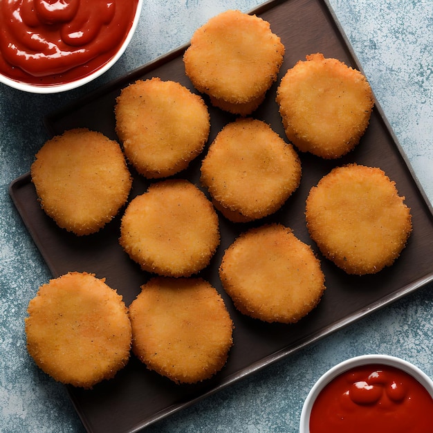 Nuggets de pollo con ketchup arte generativo de AI