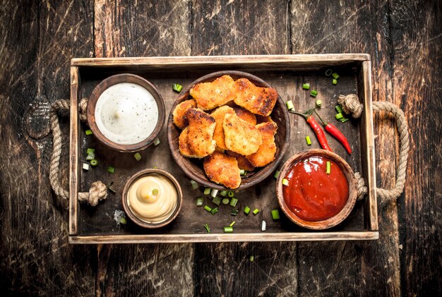 Nuggets de pollo con salsas variadas