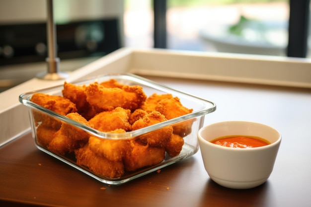 Nuggets en un recipiente colocado sobre una encimera de cocina