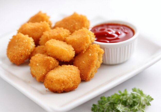 Nuggets saborosos com molho vermelho