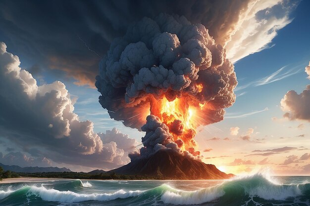 Nukleare Explosion und Welle am Himmel