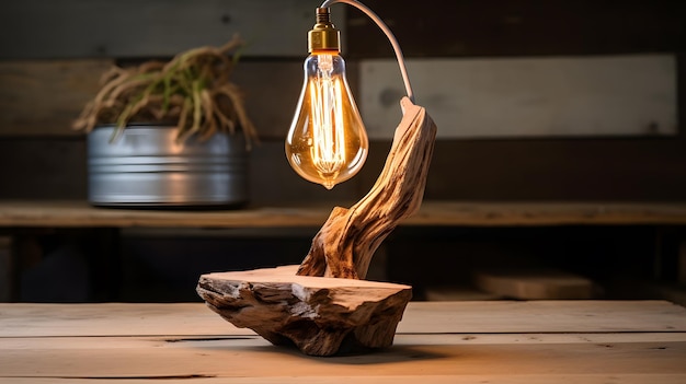 Null-Abfall-Öko-Tischlampe aus Treibholzwurzeln aus Holz