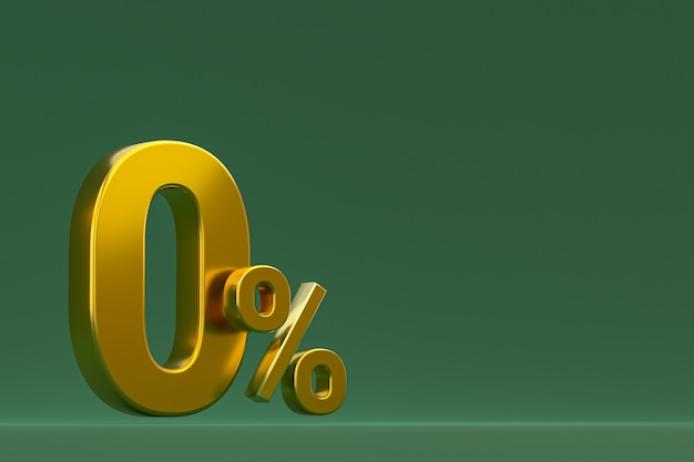 Nullprozentzeichen und Verkaufsrabatt auf grünem Hintergrund mit Sonderangebotspreis. 3D-Rendering