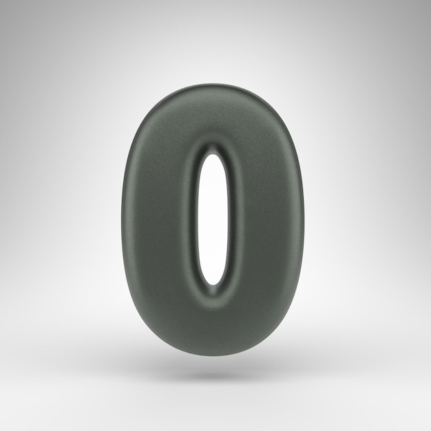 Número 0 sobre fondo blanco. Número renderizado 3D verde anodizado con textura mate.