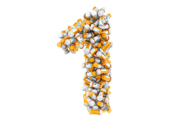 Número 1 de botellas médicas con renderizado 3D de drogas