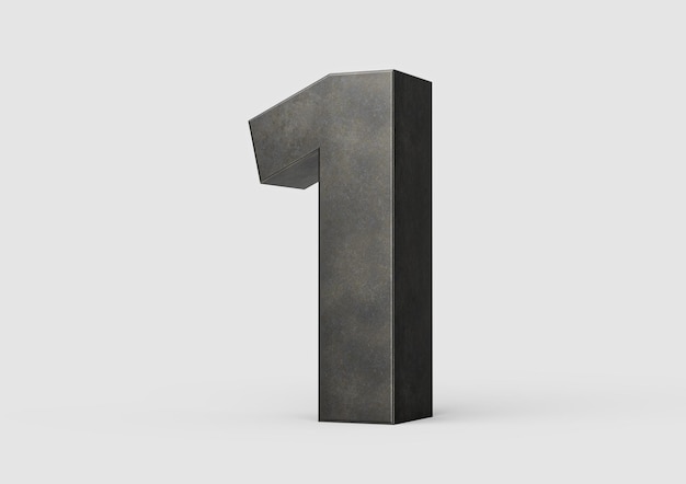 Número 1 dígito hecho de hierro fundido liso gris aislado en fondo blanco Ilustración 3d