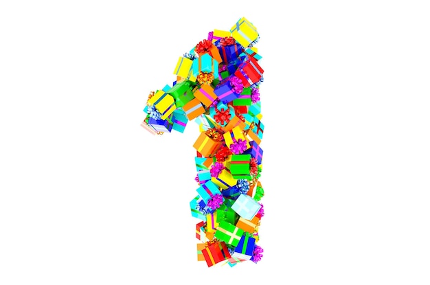 Número 1 de la representación 3D de cajas de regalo de colores