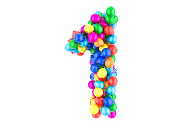 Número 1 de la representación 3D de globos de colores