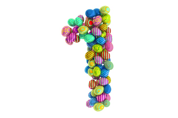 Número 1 de la representación 3D de huevos de Pascua de colores