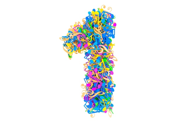 Número 1 de la representación 3D de notas musicales de colores