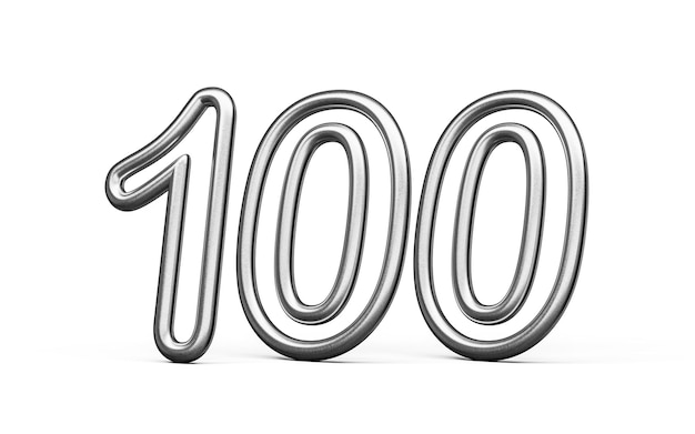Número 100 hecho de plata fondo blanco metálico ilustración 3D