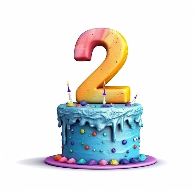El número 2 está pegado en el pastel de cumpleaños colorido birthda fondo blanco fondo blanco HD Pho