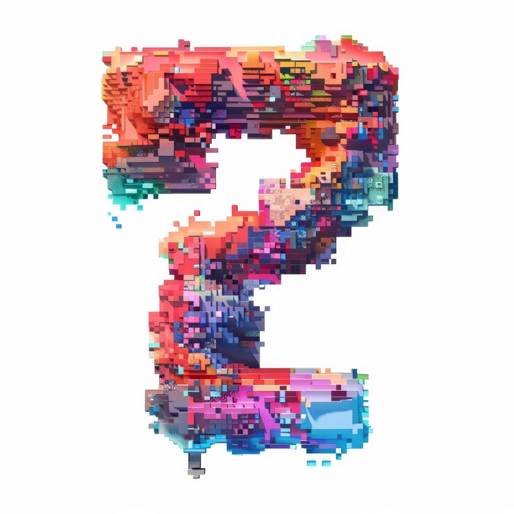 Foto número 2 en fuente de píxel digital con arte de píxel de 8 bits de estilo voxel aislado un fondo blanco