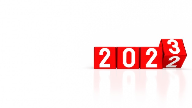 El número 2023 en cubo rojo para año nuevo o concepto de negocio 3d renderingxA