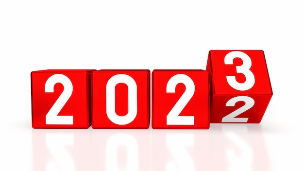 El número 2023 en cubo rojo para año nuevo o concepto de negocio 3d renderingxA
