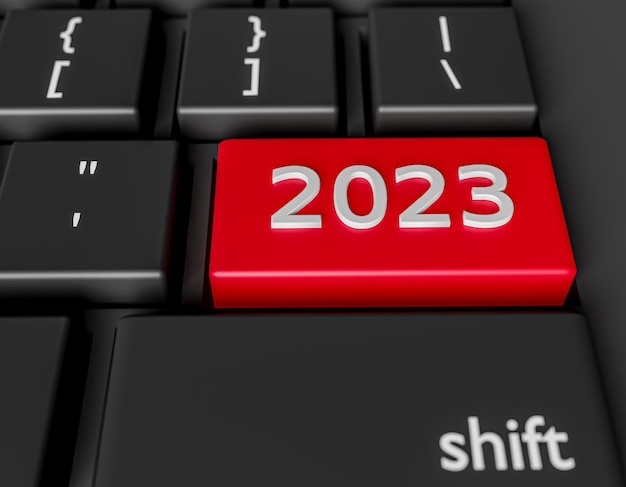 Número 2023 em um teclado de computador Imagem de Ano Novo em uma tecla de computador Enter