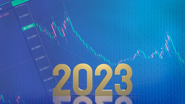 Número 2023 de oro en la representación 3d de fondo de negocios