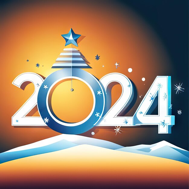 Número 2024 de colores brillantes que refleja el año nuevo en el fondo