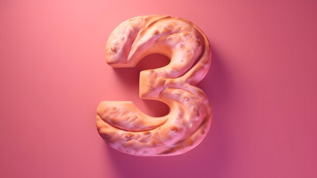 Un número 3 en 3d sobre un fondo rosa