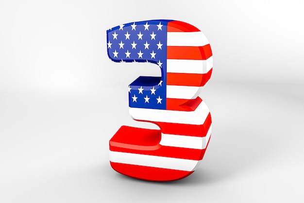 Número 3 con la bandera estadounidense. Representación 3D - Ilustración