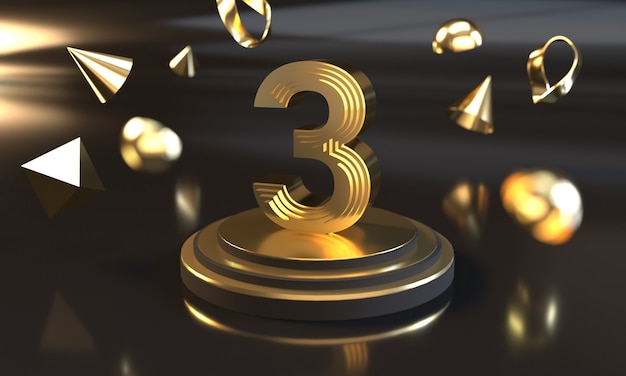 Número 3 con efecto dorado