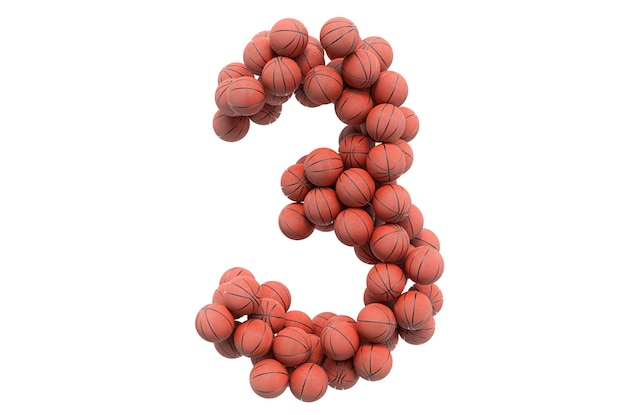 Número 3 de la representación 3D de pelotas de baloncesto
