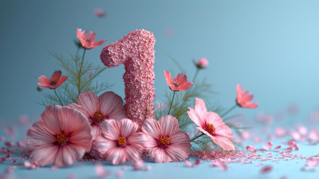 Foto número 3d mínimo decorado com fundo pastel de flores