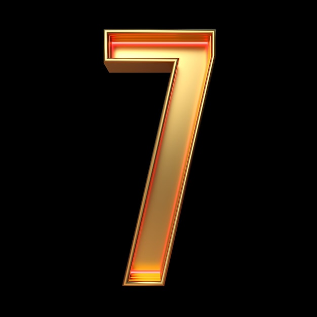 Número 3d retro do alfabeto número 7 isolado no fundo preto com ilustração 3d do traçado de recorte