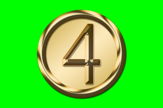 Número 4 em ouro em um círculo dourado sobre fundo verde Conceito de recurso gráfico