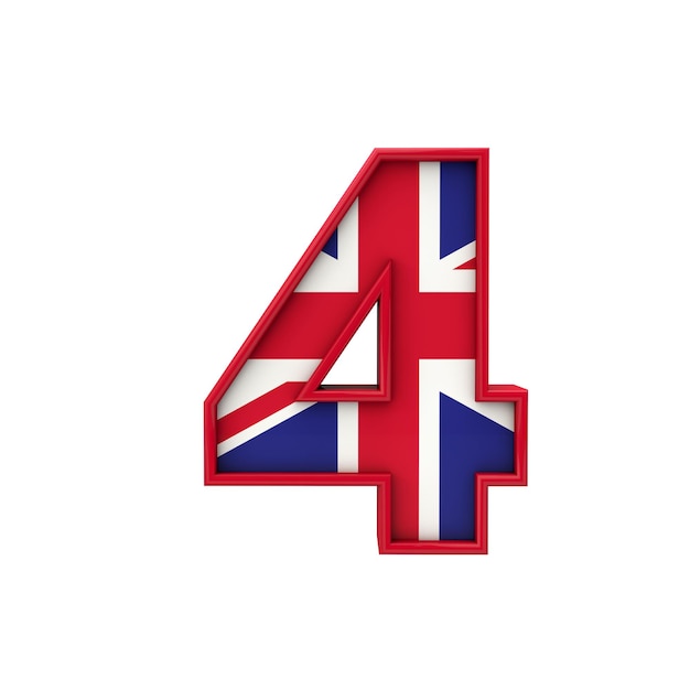 Número 4 Union Jack font Gran Bretaña bandera rotulación 3D Rendering