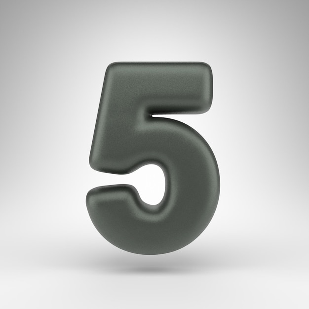 Número 5 sobre fondo blanco. Número renderizado 3D verde anodizado con textura mate.