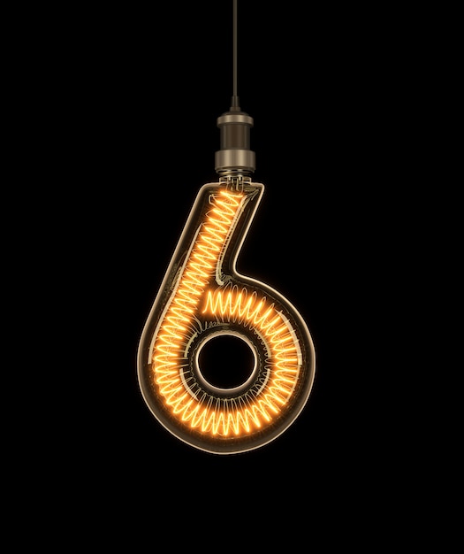 Número 6, alfabeto feito de lâmpada.