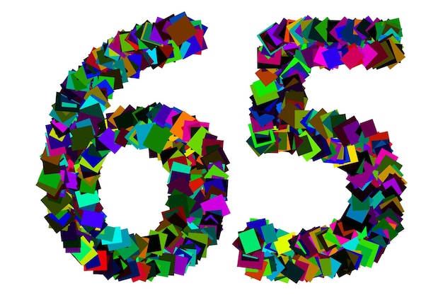 Número 65 colorido para o conceito de matemática