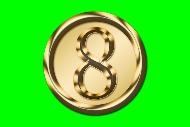 Número 8 em ouro em um círculo dourado sobre fundo verde Conceito de recurso gráfico