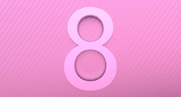 Número 8 em um fundo rosa com reflexo e listras neon Número abstrato OITO em col rosa