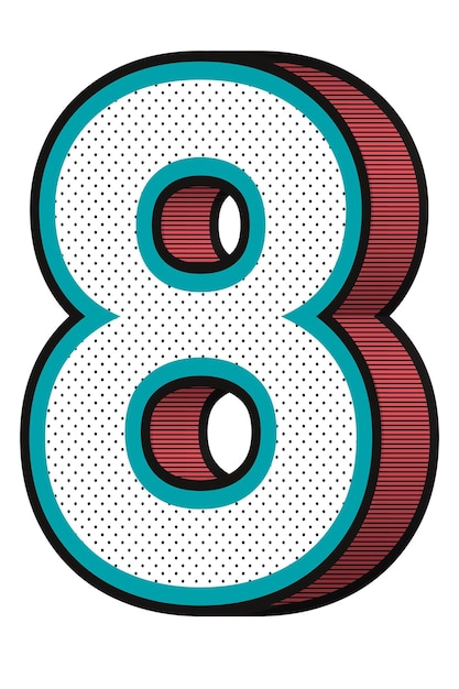 Número 8 png 3d efeito de meio tom tipografia