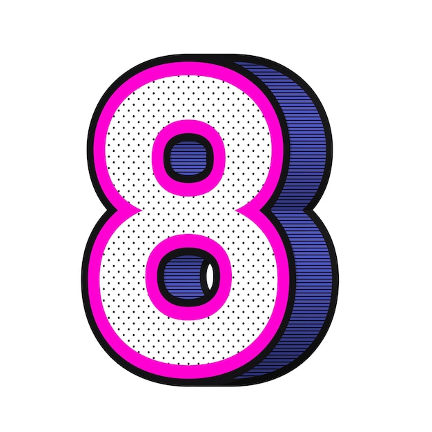 Número 8 png isométrico efeito de meio tom tipografia