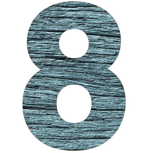 Número 8 sobre fondo de madera con tono azul