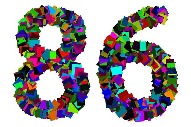 Número 86 colorido para o conceito de matemática