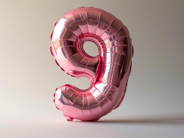 Número 9 globo inflable rosa aislado sobre fondo blanco para fiesta de cumpleaños 3D