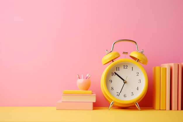 Número amarelo da manhã hora relógio retro sino objeto despertador relógio hora minuto prazo lembrete estilo alarme clássico alarme vintage timer de fundo